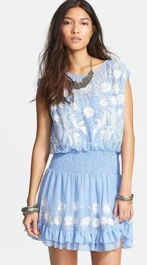 Free People Semi Sheer Embroidered Lace Mini Dress thumbnail 1