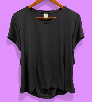 Cute flowy key hole elastic back athletic top Athleta running yoga workout gray thumbnail 2