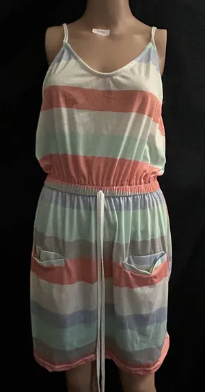 TFY Collection Striped Pastel Spaghetti Strap Dress LG NWT thumbnail 1
