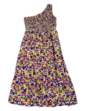BTFBM One Shoulder Smocked Floral Maxi Dress Purple Yellow Boho Tiered Size XXL thumbnail 1
