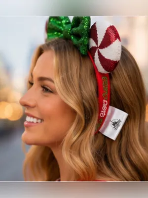 Disney Red Sequin Ears Headband with Green Bow and White & Red Peppermint Ears thumbnail 8
