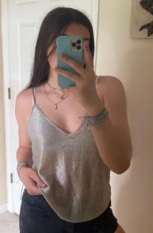 PacSun L.A. HEARTS silver & gold Sheer Mesh tank top thumbnail 1