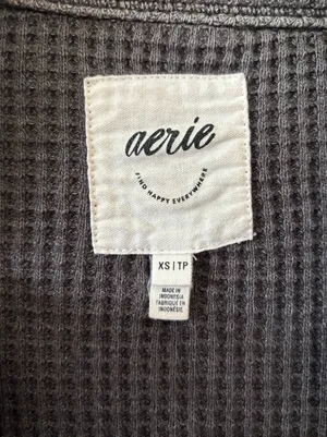Aerie Women’s Lumberjane Waffle Knit Shacket Button-Up Shirt Dark Grey XS thumbnail 4
