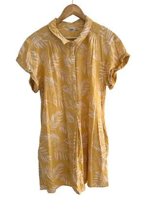 Faherty Hana Dress Palm Leaf Gold Mini Dress Linen Blend Large thumbnail 1