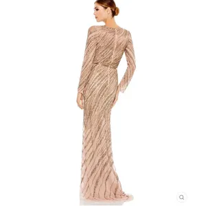 Mac Duggal Long Sleeve Beaded Column Gown Dress Mocha Size 4 thumbnail 6