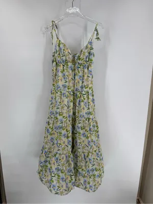 ASTR The Label Tie Strap Tiered‎ Maxi Dress Size Medium Cream Blue Floral thumbnail 2