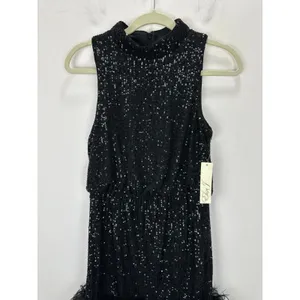 Eliza J Sequined Feather Hem Mini Dress Party Glam Mockneck Cocktail US 8 NWT thumbnail 6