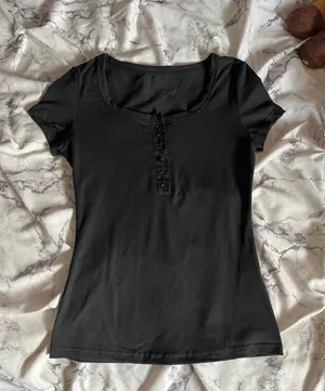 SheIn Classic Black Henley Top thumbnail 2
