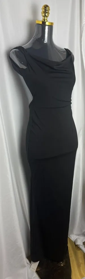 Commence elegant party formal Classic Black Cowl Neck backless Maxi Dress XS NWT thumbnail 1