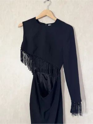 Misha Collection Women’s Lana Fringe Cutout Dress Cocktail Party in Black 4 thumbnail 4