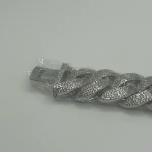 Moissanite Cuban Bracelet Miami 4 Row Iced Hip Hop Silver 20mm 6.5 Inch Women thumbnail 4