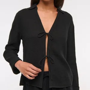 Abercrombie & Fitch Long Sleeve Oversized Tie-Front Gauzy Shirt thumbnail 1
