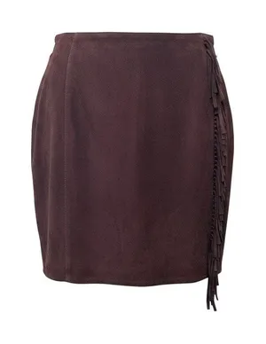 Vintage Laundry Real Suede Fringe Skirt 10 ✨ Brown Leather Western Boho thumbnail 1