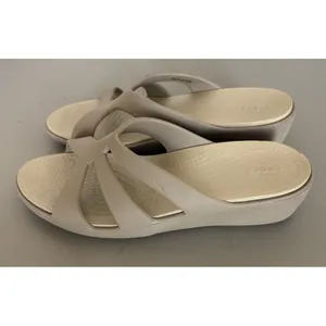 Crocs Sanrah Strappy Wedge Slide Sandals Womens Size 9‎ Taupe Comfort Casual thumbnail 3