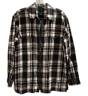 Lauren Ralph Lauren‎ Women’s M Black and White Plaid Flannel Full Zip Jacket thumbnail 1