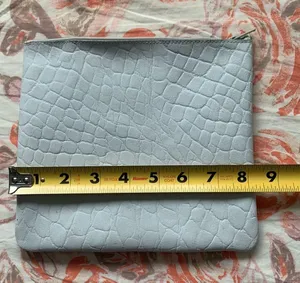 Real leather carry all pouch makeup bag holds a lot light blue unisex bag thumbnail 5