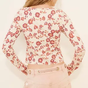 NEW Free People Tilly Tea Combo Ivory Floral Button Front Cotton Long Sleeve Top thumbnail 4