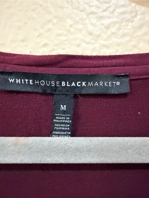White House Black Market Burgundy Embellished V-Neck Chiffon Hem Top M thumbnail 5