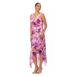 XSCAPE Women's Printed Chiffon High-Low Midi Dress Pink Floral Size 6 thumbnail 9