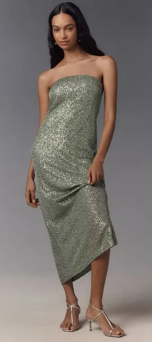 Anthropologie The Fleur Strapless Satin Maxi Slip Dress: Sequin Edition thumbnail 1
