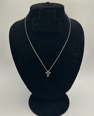 Womens Dainty Real Silver Cross Pendant Thin Chain Plated Stainless Steel thumbnail 1