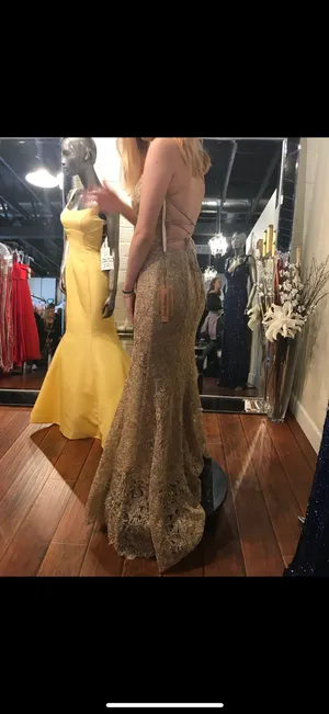 Amelia Couture Gold Mermaid Prom Dress thumbnail 4