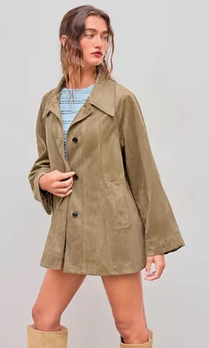 Cider Oversized Suede Button-Front Jacket thumbnail 1