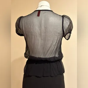 Buttons Just In Time Black Sheer Blouse With Ballon Short Sleeves With Jewel SZ thumbnail 4