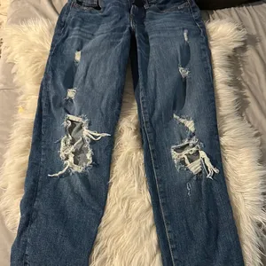 Old Navy Blue Straight Leg Jeans with Distressed Details thumbnail 3