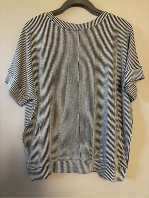 Zenana Outfitters Top Shirt Short Sleeve Oversized Stripe Brown White Medium thumbnail 5