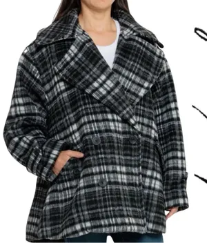 Free People Highlands Wool Plaid Peacoat Size XL thumbnail 1
