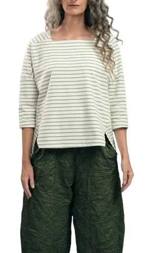 Urban by Alembika Jagger Stripe Top Sage Green White Striped Square Neck Cotton‎ thumbnail 1