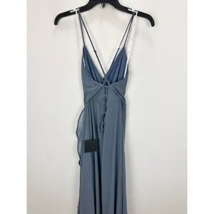 Lulus In Love Forever Granite Blue Lace Up High Low Maxi Dress Ruffle Small NWT thumbnail 10