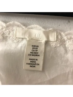H&M Dress Embroidered Cotton Square Neck A Line Midi White XS thumbnail 4