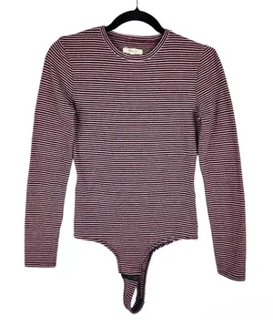 Madewell Long Sleeve Bodysuit Top Crewneck Striped Red Navy White Size M thumbnail 1