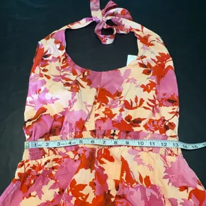PrettyGarden Halter Floral Pink & Red Sleeveless Tiered Sundress size L NWT thumbnail 11