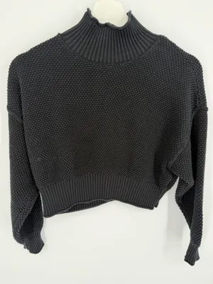 FP Beach Free People Hailee Cropped Mock Neck Sweater Chunky Knit Black Size XS thumbnail 4
