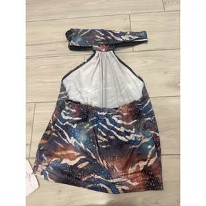 Dead Myself Abstract Tiger Galaxy Print Halter Top Sequin Trim Open Back NWT thumbnail 4