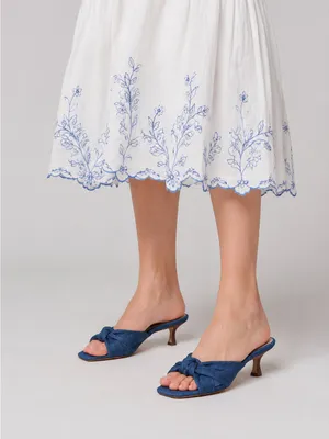 Ann Taylor Denim Blue Knotted Kitten Heel Mule Sandals Size 9 thumbnail 1