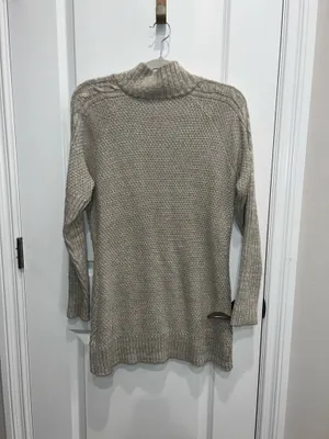 Venus Women’s Med Beige Cable Knit Faux Leather Trim Full Zip Cardigan Sweater thumbnail 2