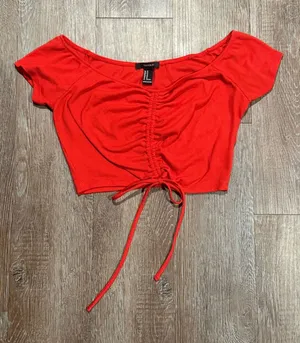 Forever 21 Red Ruched Off-Shoulder Crop Top thumbnail 1