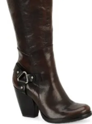 Kork-Ease Olson Brown Pebble Leather Tall Harness Knee Boots 7 3” Heel Boho Choc thumbnail 1