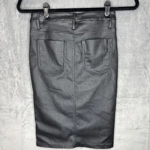 ANGL Black Coated‎ Denim Pencil Skirt High Waisted Faux Leather Look Small thumbnail 3