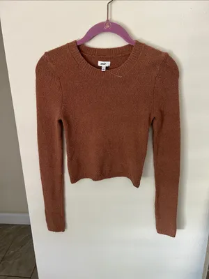 Aerie tan textured open back sweater long sleeve crop top XS cotton thumbnail 2