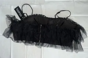 Boohoo black Tulle Crop Top Built in Bra thumbnail 4