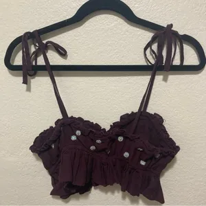 Intimately Free People On A Star Cropped Ruffle Hem Cami Size Medium Plum Purple thumbnail 3