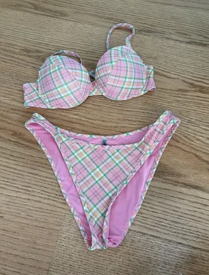 Pink Plaid Two-Piece Swim Set thumbnail 1