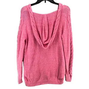 Tommy‎ Bahama Cable Knit Sweater Womens Small Pink Hooded Pullover Linen Cotton thumbnail 5