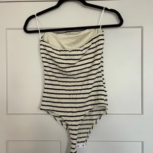 Gaze Strapless Black and White Striped Bodysuit thumbnail 2