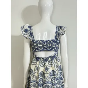 Sunday Up Women’s Eyelet Lace Smocked Midi Dress Blue Summer Coastal Resort S thumbnail 7
